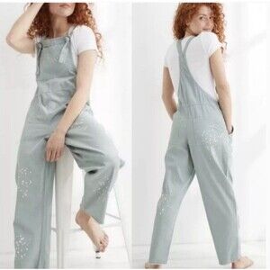 Aerie Womens Overalls Werk And Play Twill Paint Splatter Overalls Sage Green